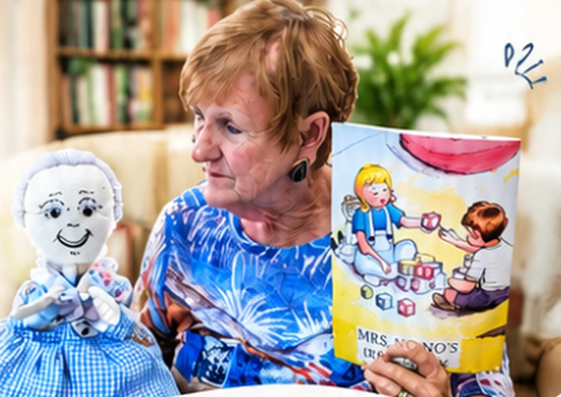 Susan W. Owens with Mrs. No No and her children's storybook